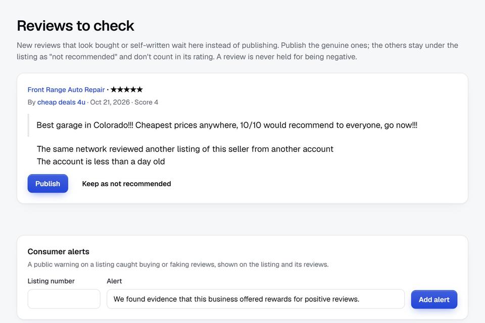 Yclas holding suspicious reviews for a check