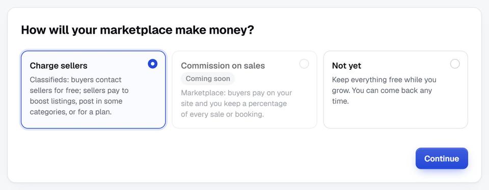First step of posting a listing on Yclas