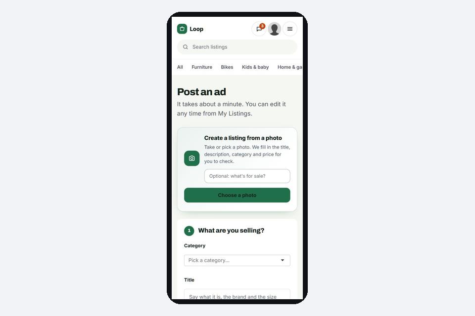 Short posting form on a phone