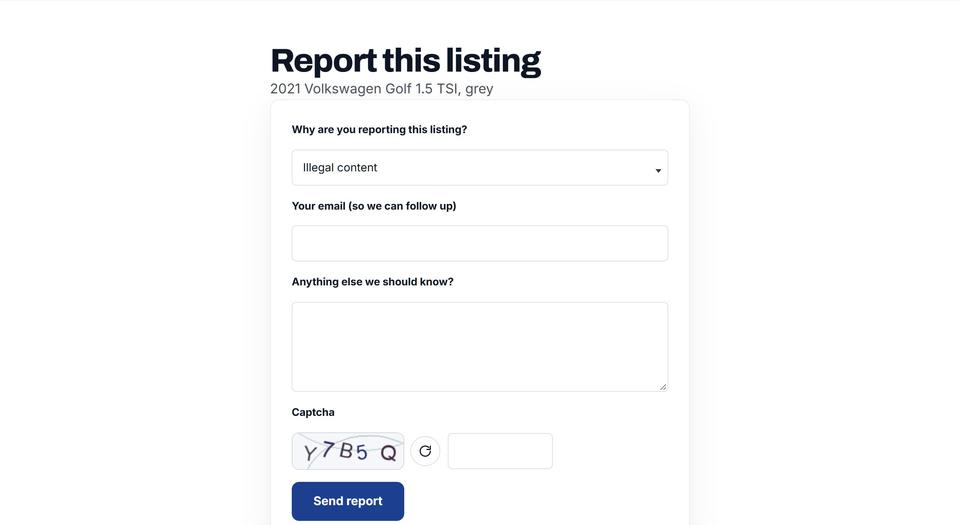 Report form for illegal content on a Yclas listing