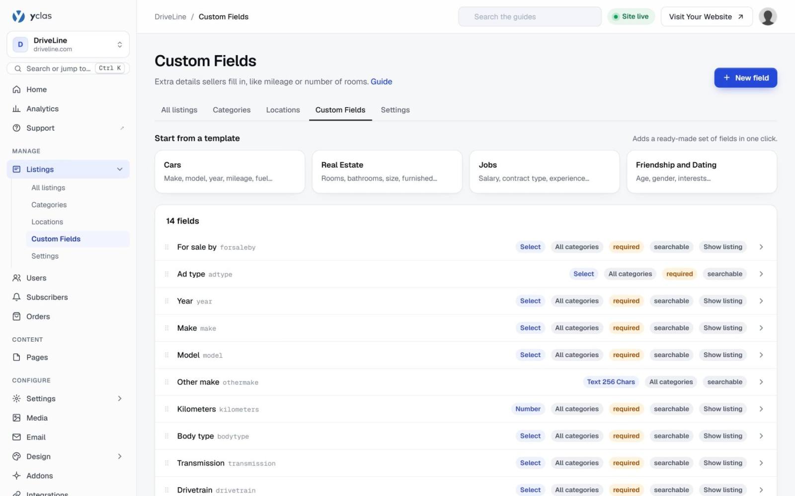Custom fields in the admin