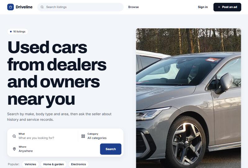 The home page in the Dealer look, with the cars template