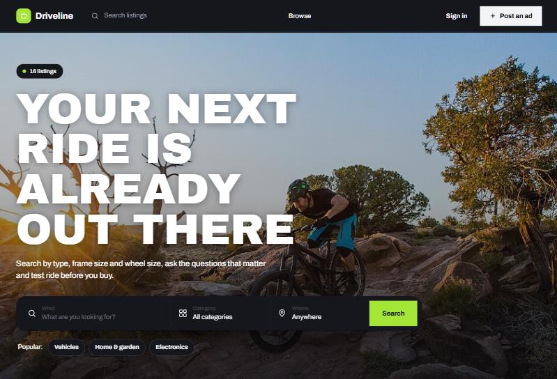 The same site in the Spoke look, with the bikes template