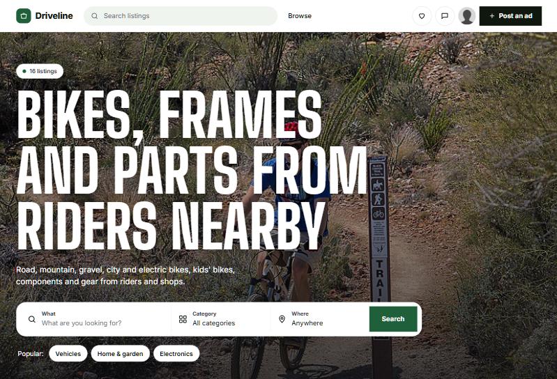The same site in the Trailhead look, with the bikes template