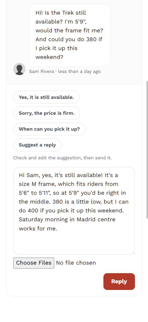 A suggested reply on a phone