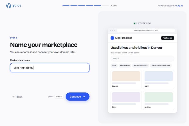 Naming the site, with its free address and the preview updating