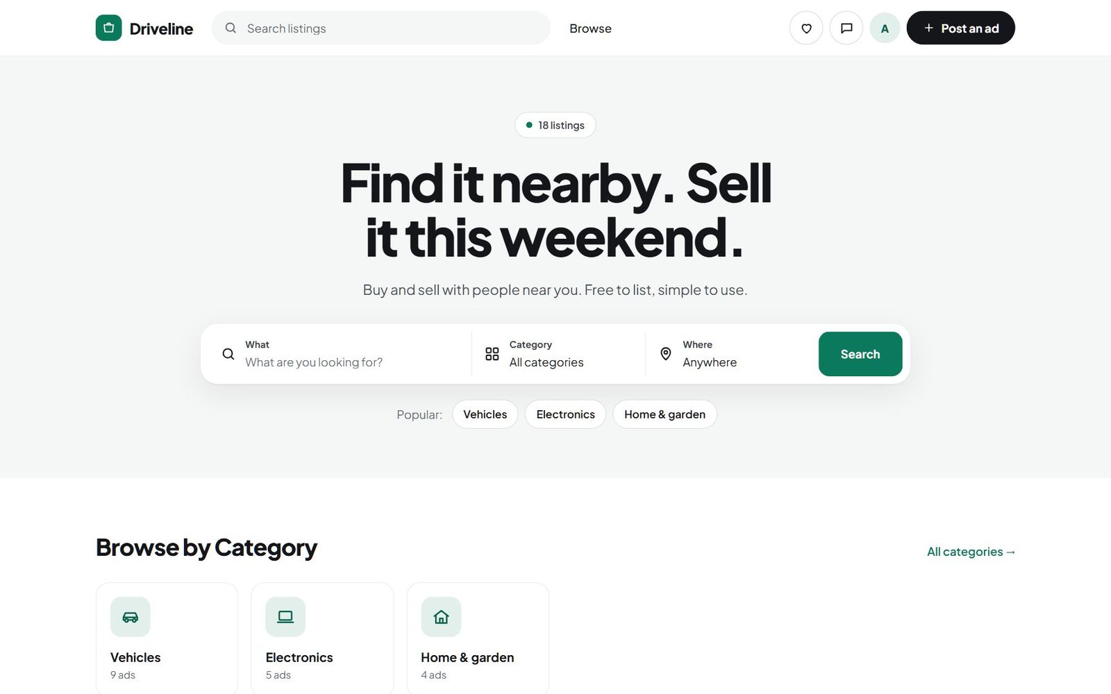 The Driveline demo marketplace on the standard Nova design, before the AI builder
