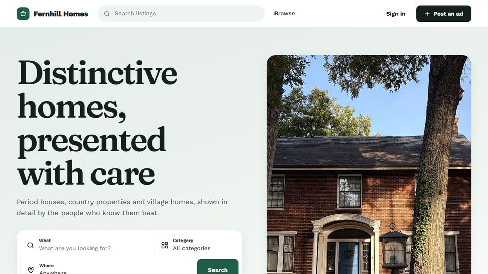 Example site Fernhill Homes, made with the Estate design