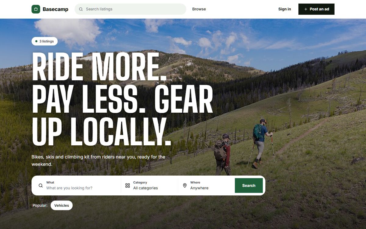 Basecamp, an outdoor gear marketplace, on a computer and a phone