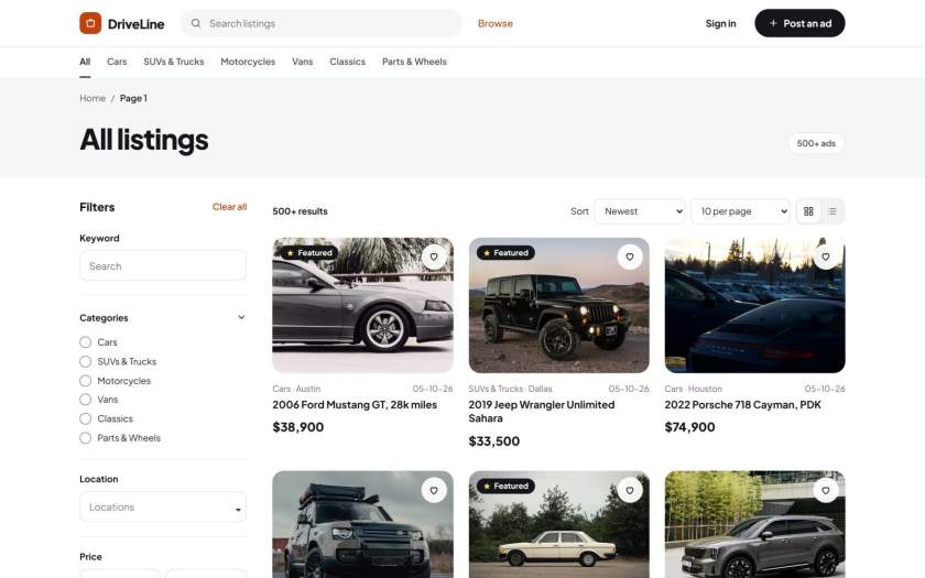 Search results with filters