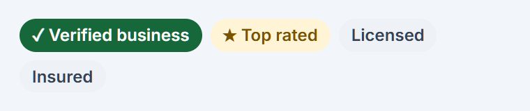 Badges: Verified business, Top rated, Licensed, Insured