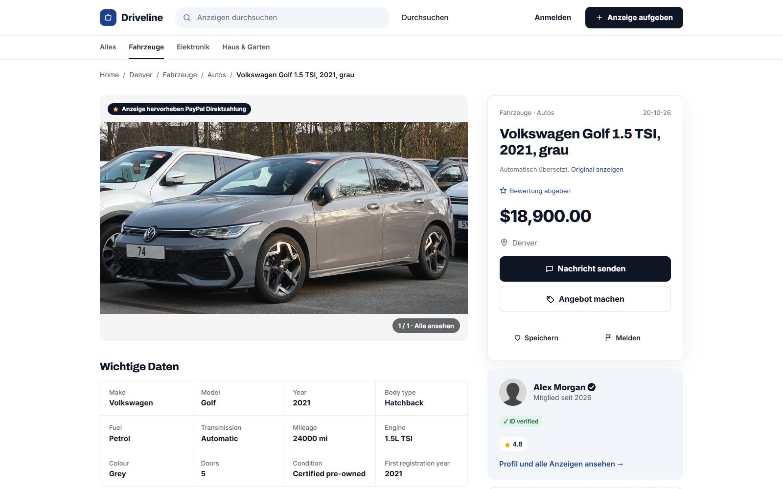 The same listing page in German