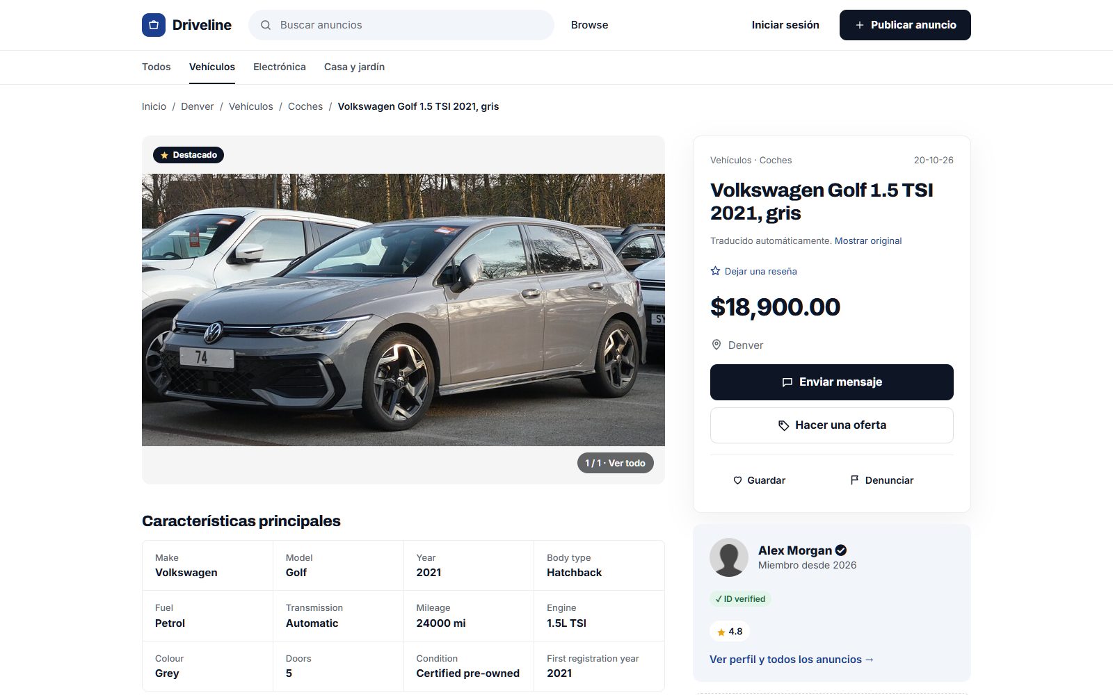 The same listing page in Spanish, translated automatically