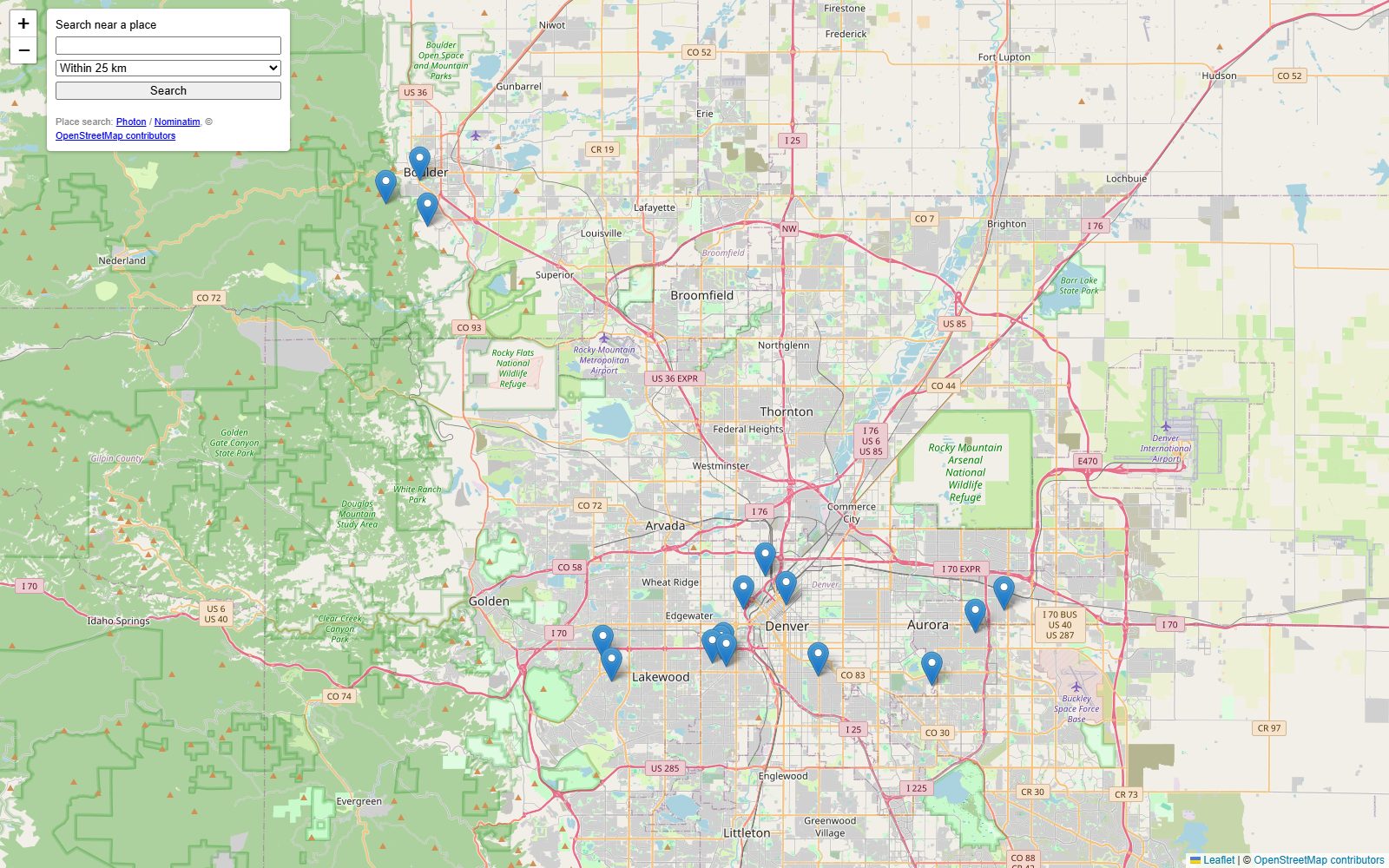 Map search with listing pins around Denver