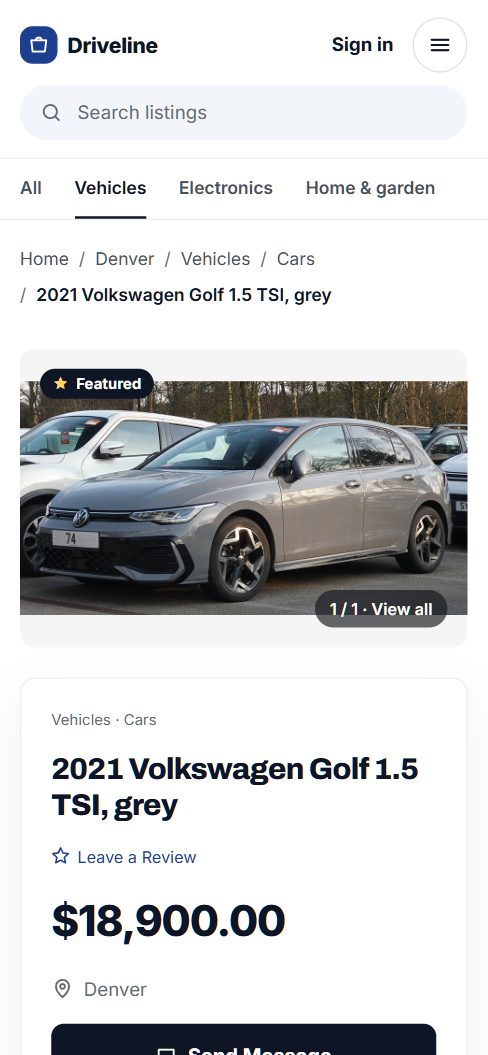 A car listing on a phone, with Send message and Make an offer