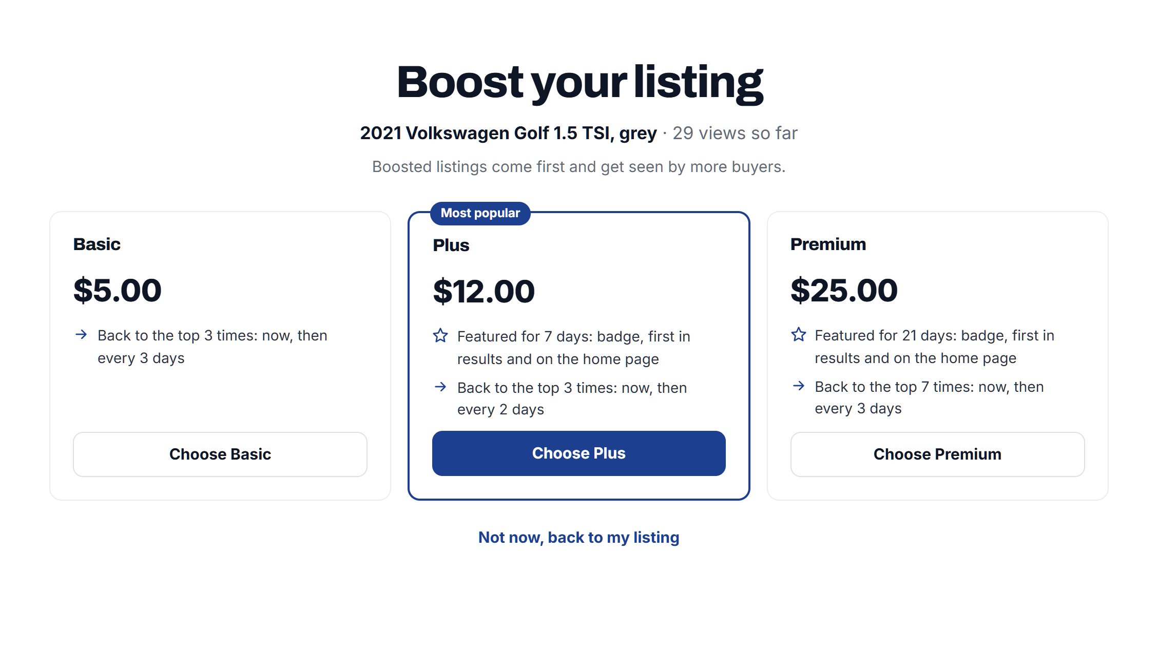 Three boost packages, as sellers see them