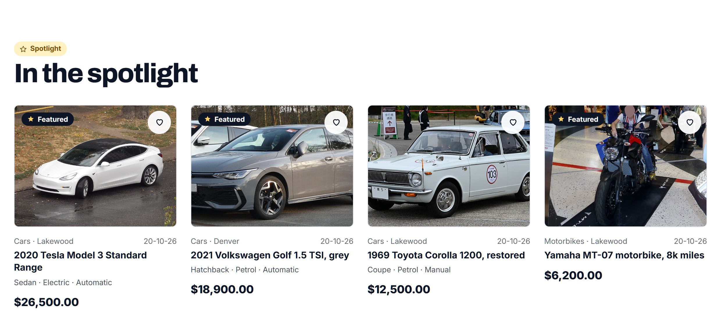 In the spotlight: four paid listings on the home page