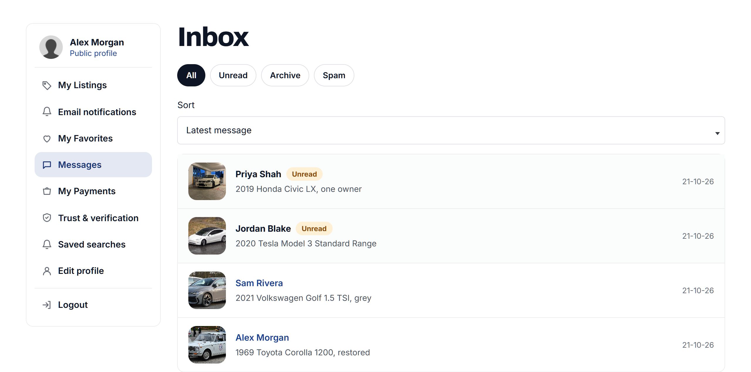The inbox: conversations about a Civic, a Tesla, a Golf and a Corolla