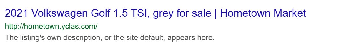 The search result preview in the SEO settings