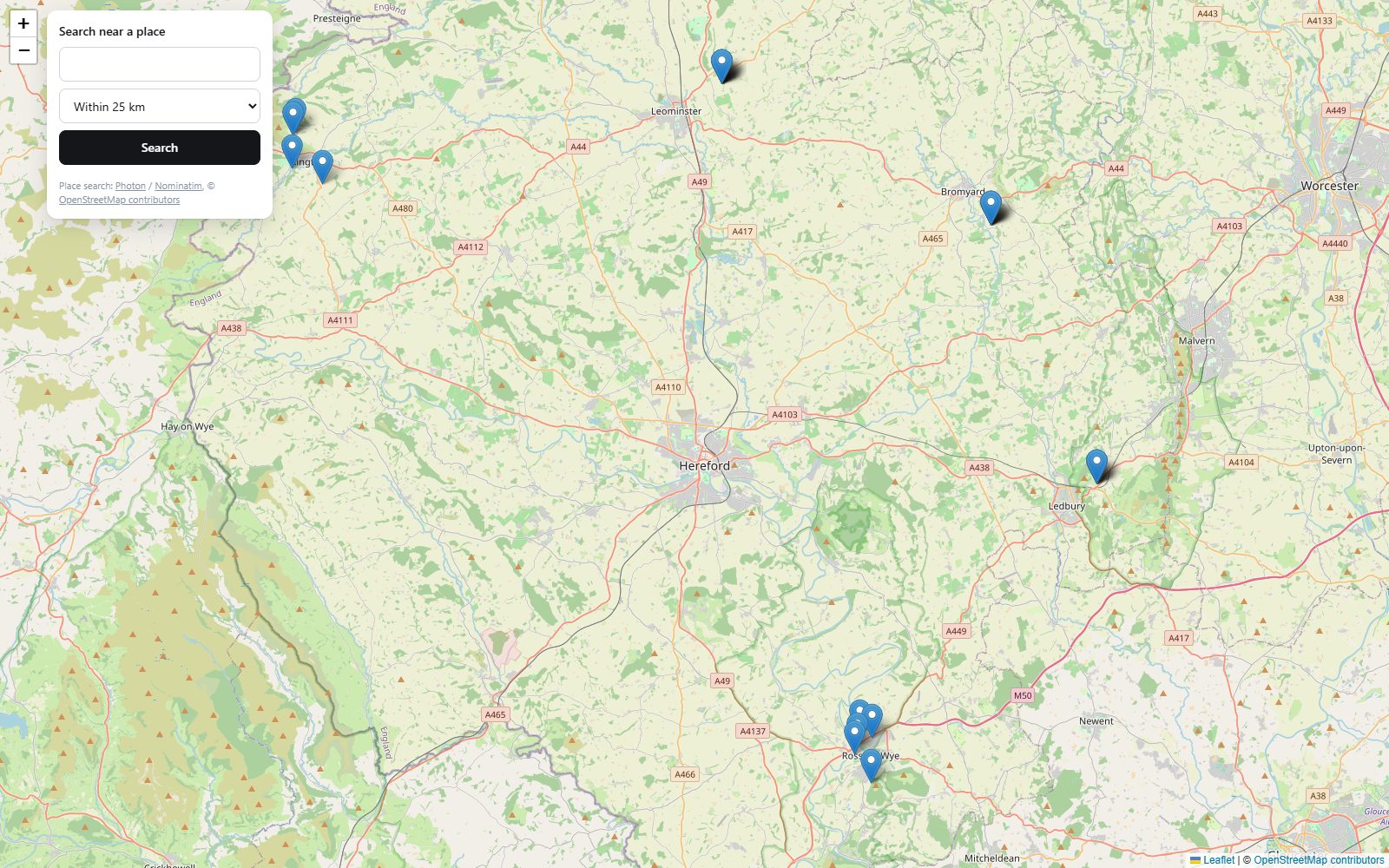 Livestock listings on a map