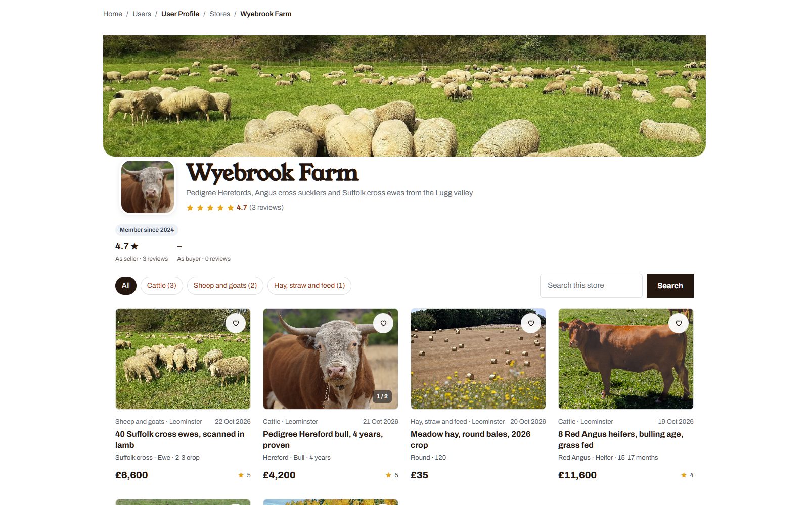 A farm's seller page