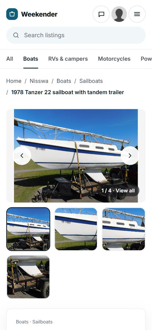 A boat listing on a phone