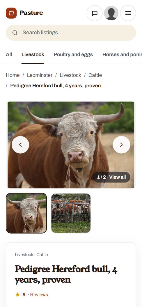 A livestock listing on a phone