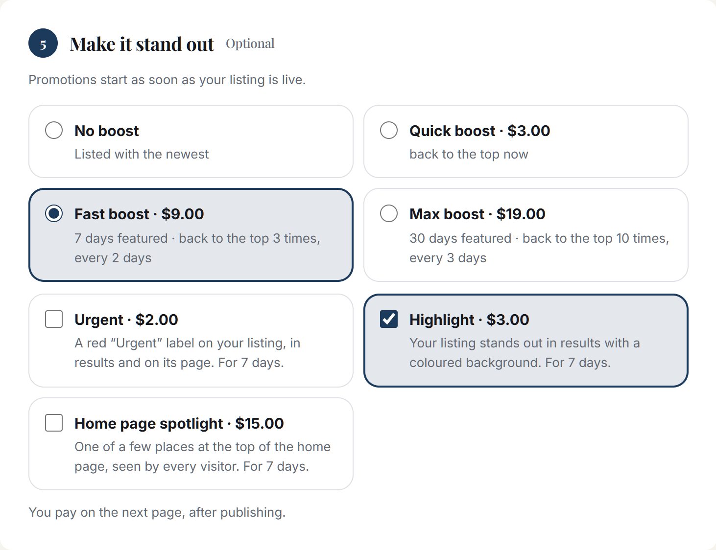 Ad prices per section
