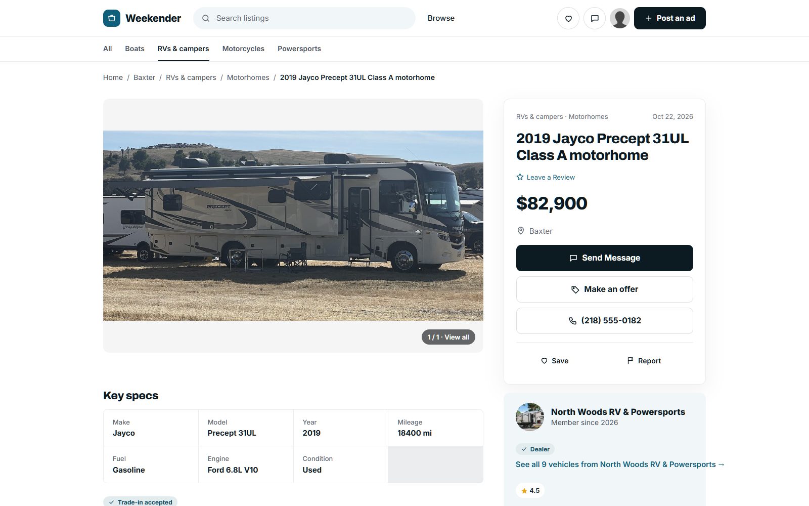 A camper van listing on the same demo site