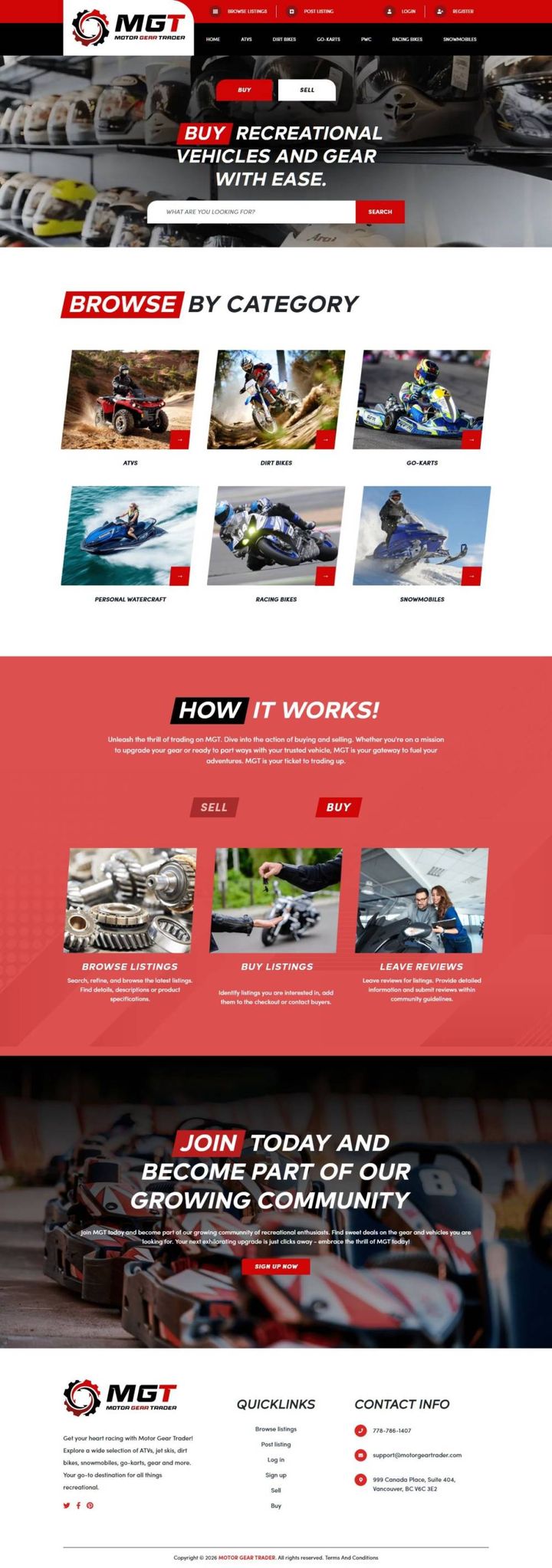 The Motor Gear Trader home page, a custom design built on Yclas