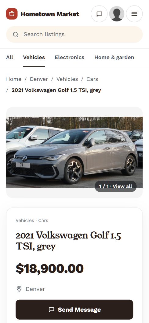 A listing page on a phone