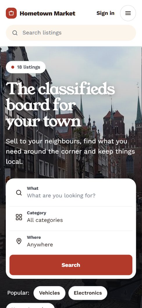 A local classifieds site on a phone
