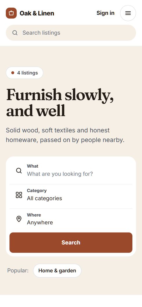 Oak & Linen on a phone