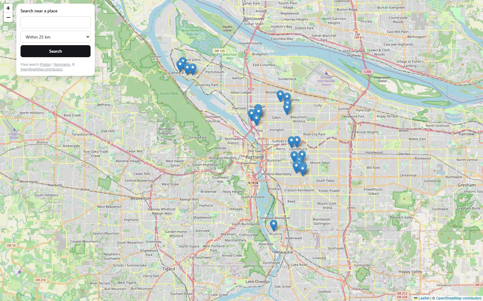 Ilmoituksia Portlandin kartalla
