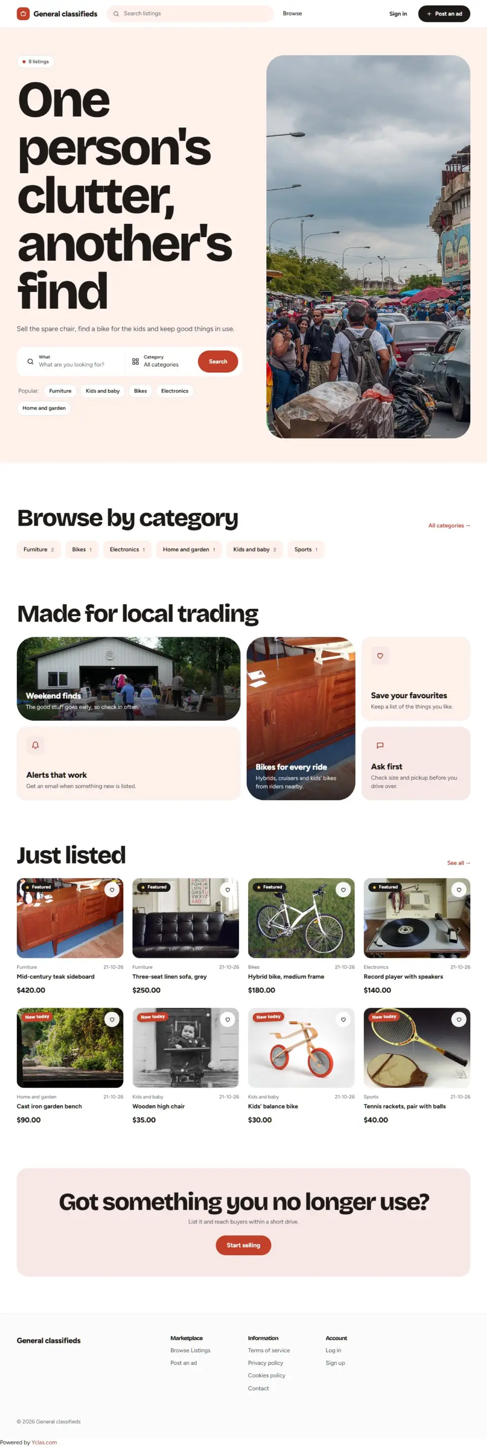 The Bloom template, home page filled in with sample listings