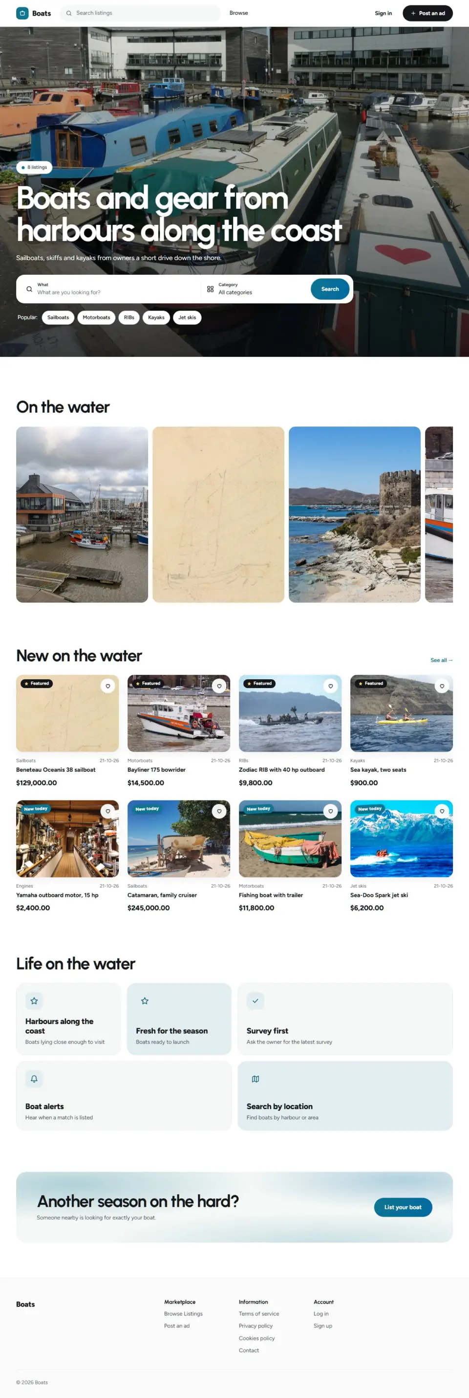The Coastal template, home page filled in with sample listings