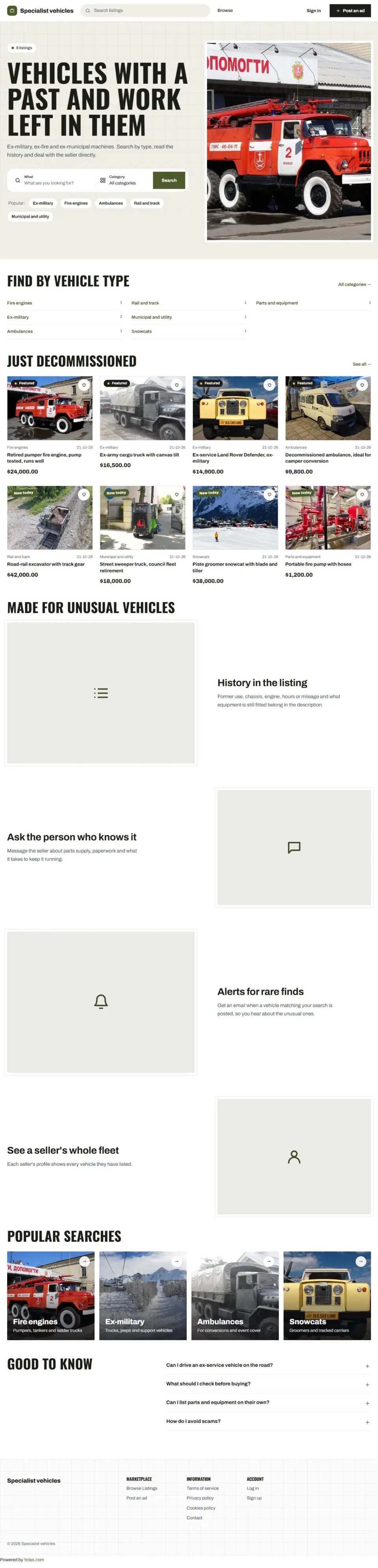 The Convoy template, home page filled in with sample listings