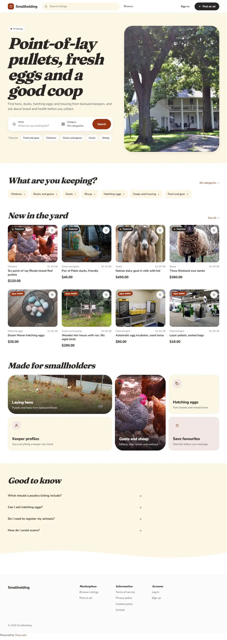 The Coop template, home page filled in with sample listings