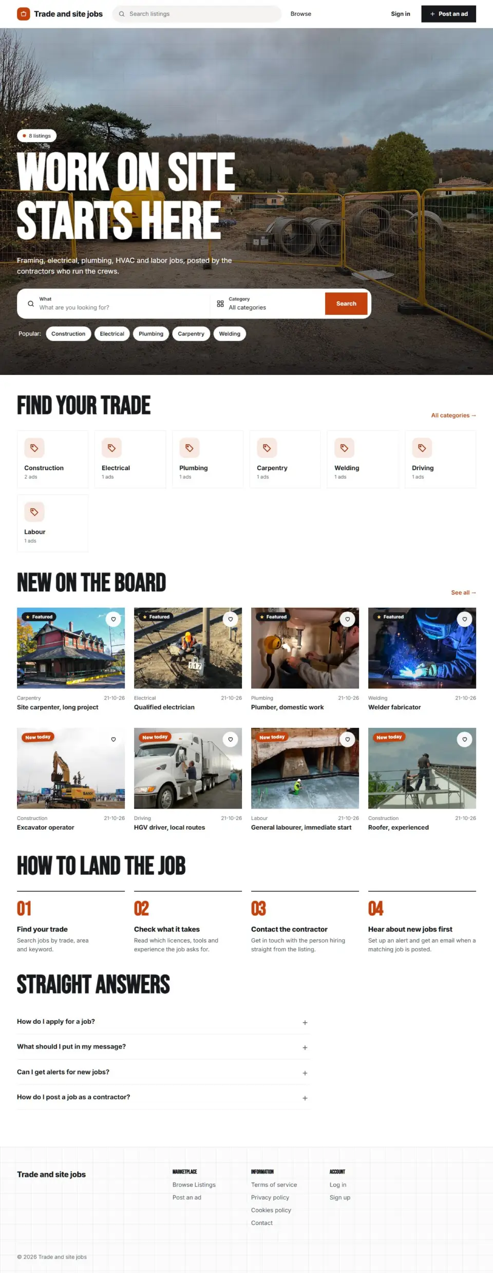 The Crew template, home page filled in with sample listings