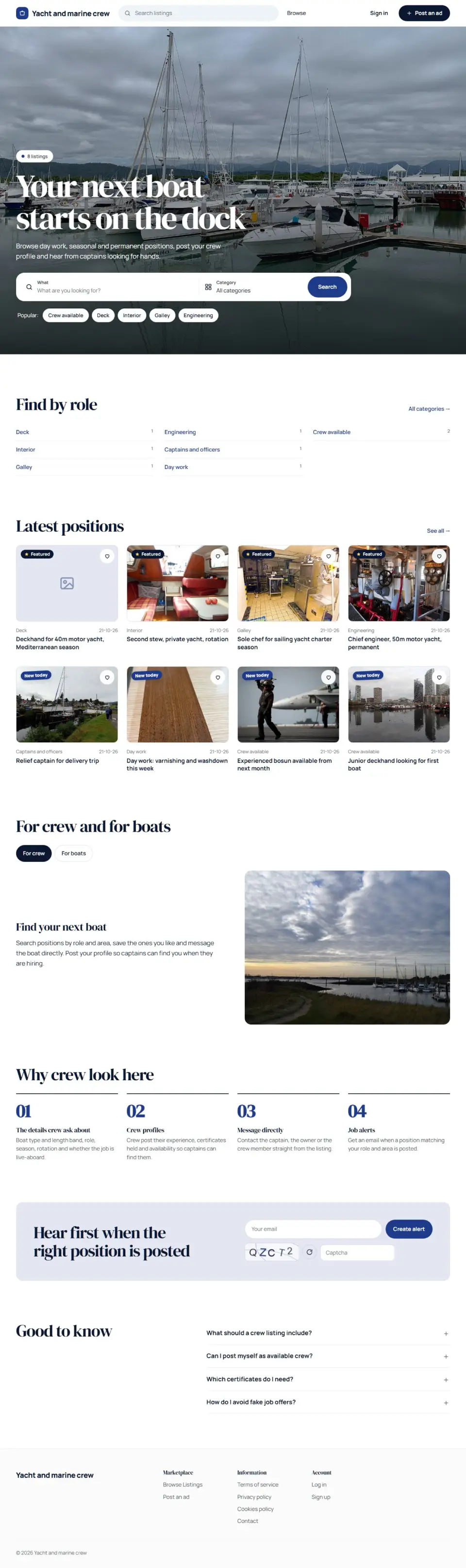 The Deckhand template, home page filled in with sample listings