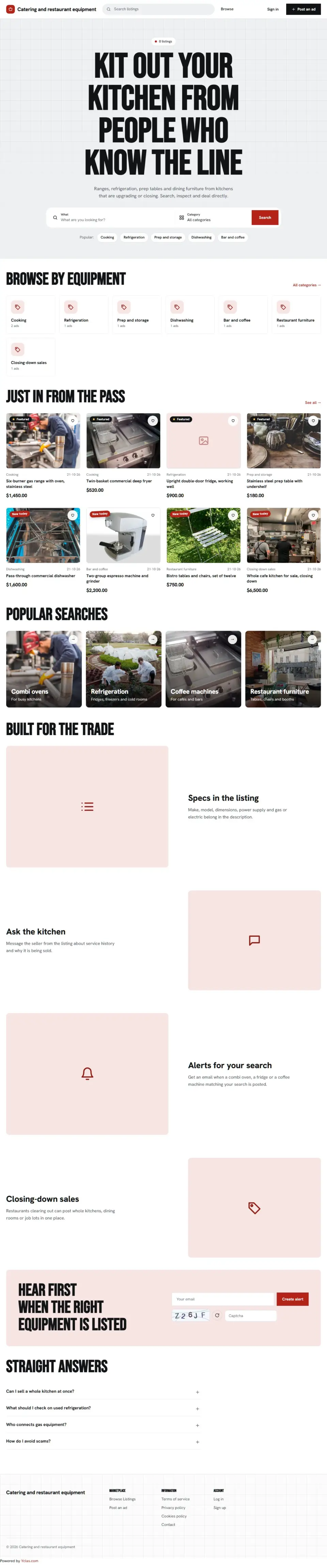 The Galley template, home page filled in with sample listings