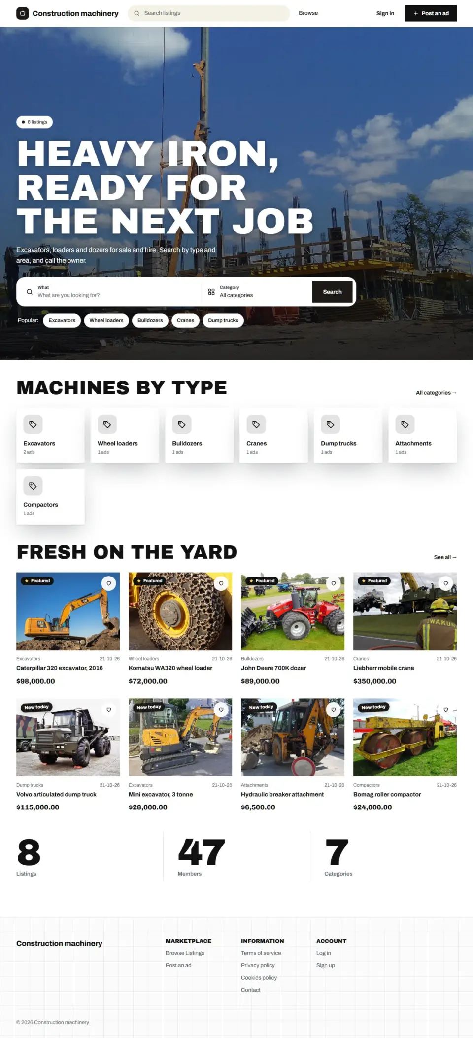 The Heavy template, home page filled in with sample listings