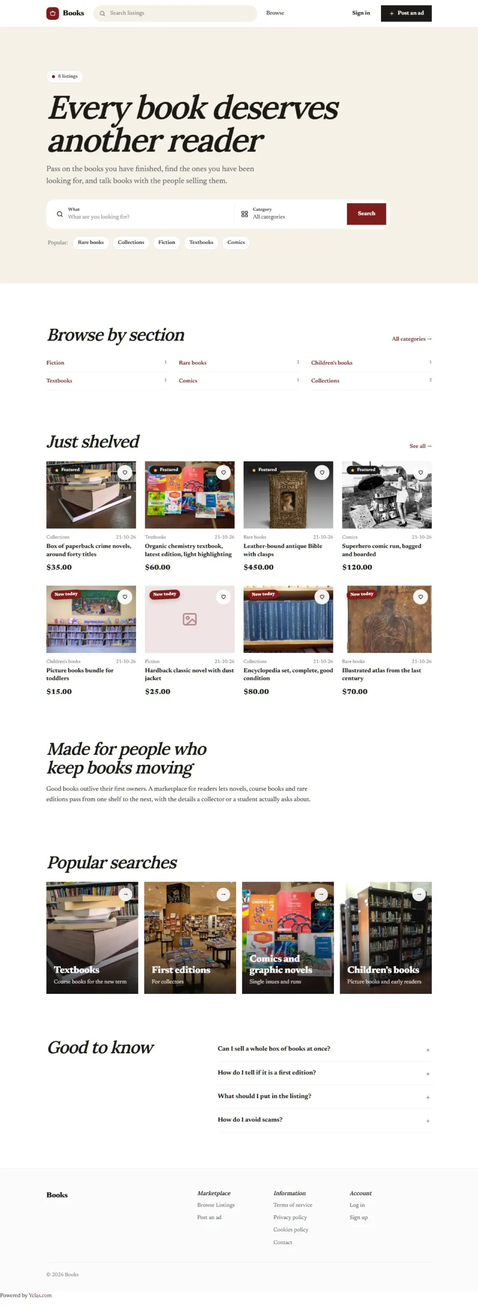 The Margin template, home page filled in with sample listings