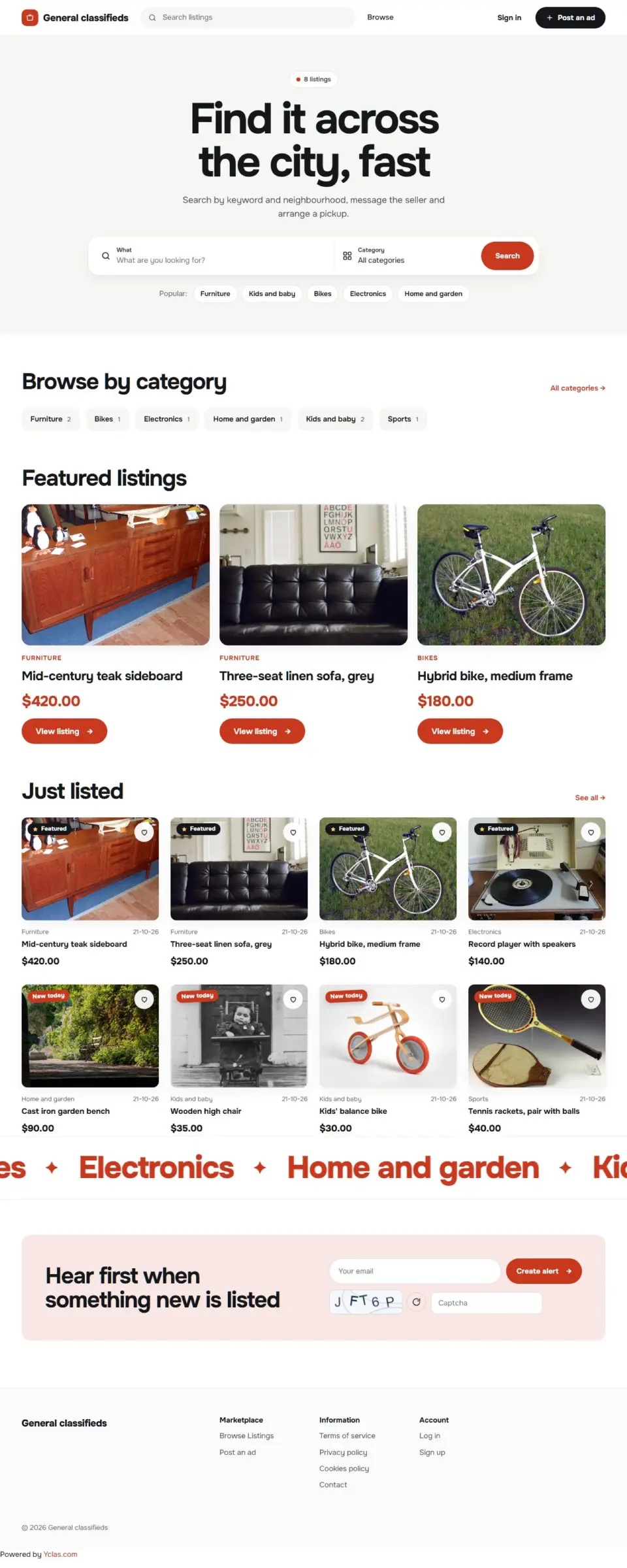 The Metro template, home page filled in with sample listings