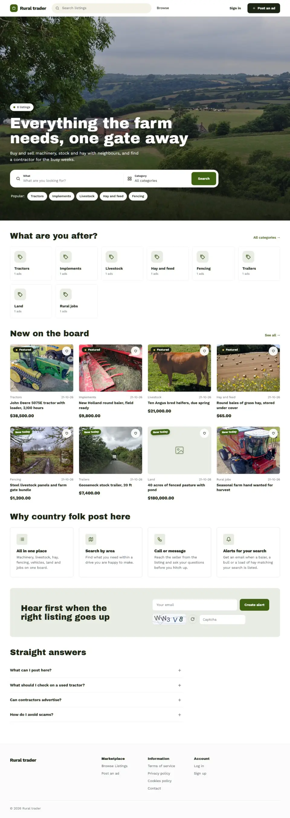 The Paddock template, home page filled in with sample listings