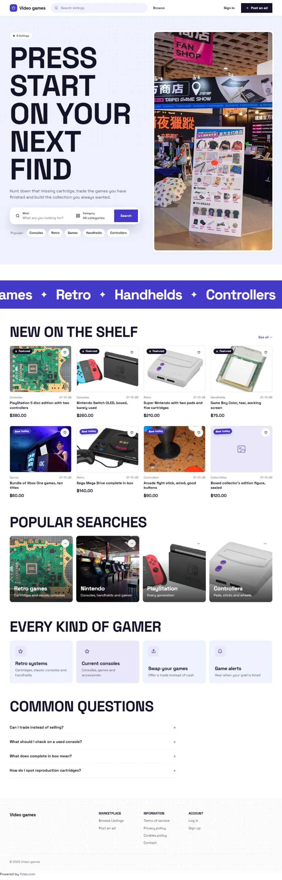 The Pixel template, home page filled in with sample listings