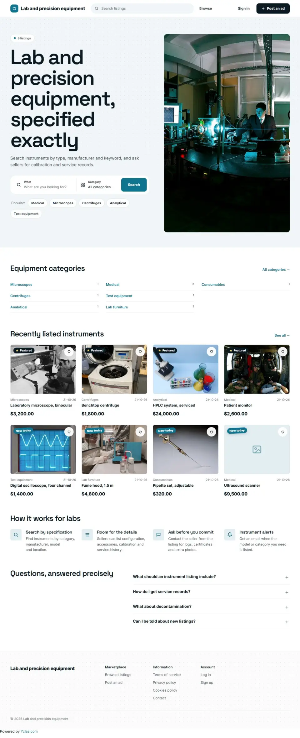 The Precision template, home page filled in with sample listings