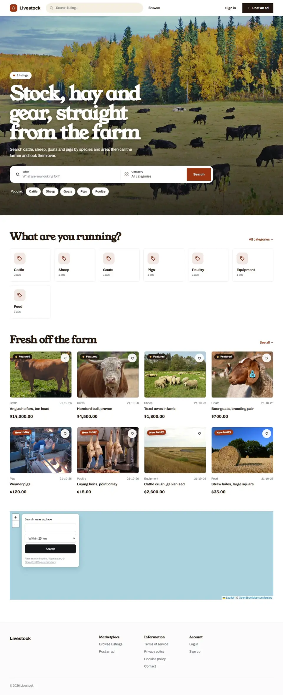The Ranch template, home page filled in with sample listings