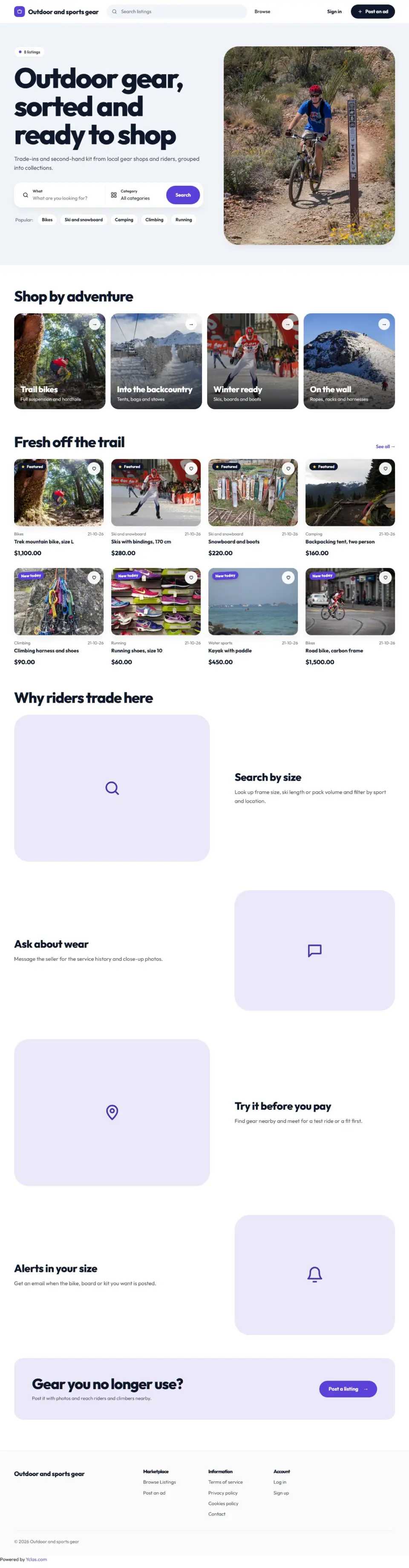The Shopfront template, home page filled in with sample listings