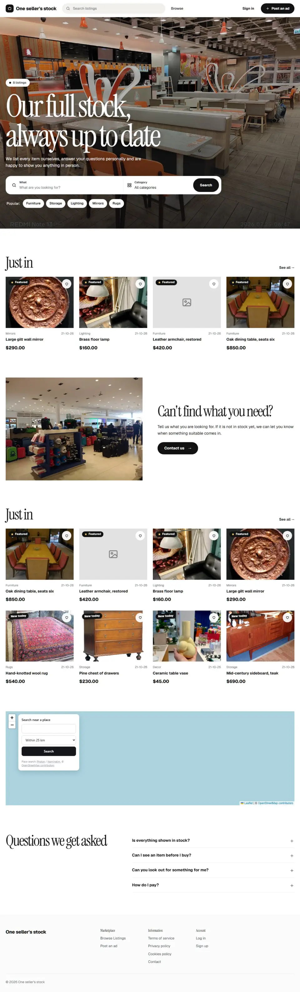 The Solo template, home page filled in with sample listings